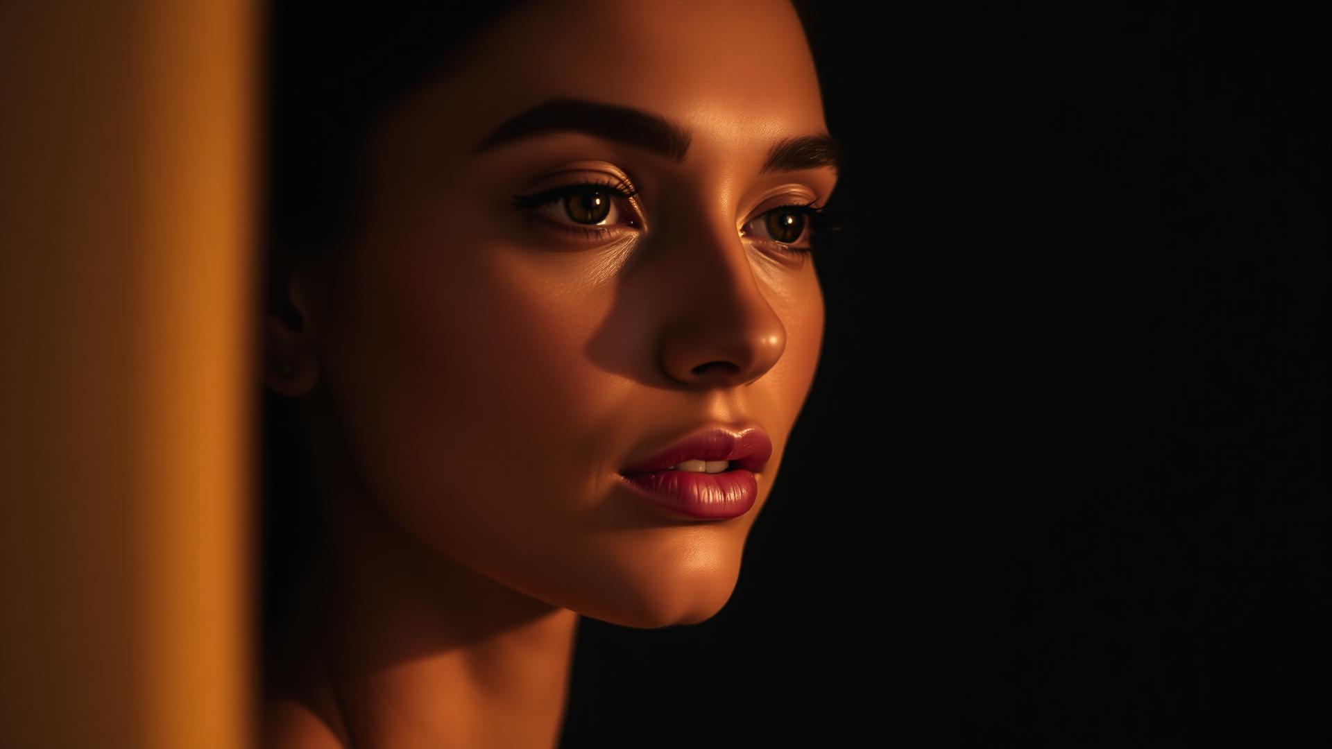 Retrato editorial iluminado por luz suave, ilustrando a análise facial da Lumina